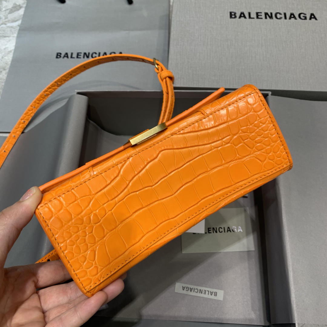 Balenciaga Hourglass XS Handbag Crocodile Embossed Shoulder Bag Orange